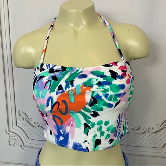 SO Size Large Juniors 2 Piece Swimsuit Halter Midkini High Waist Bottom New - Picture 4 of 8